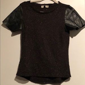 Top with faux leather short sleeves